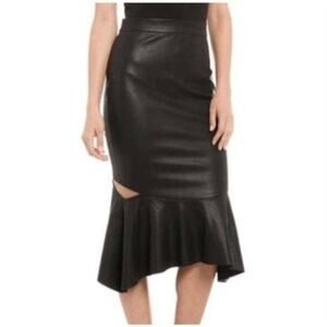 Bardot Milano Faux Leather Black Figure Hugging Peplum Edge Midi Skirt Size 4